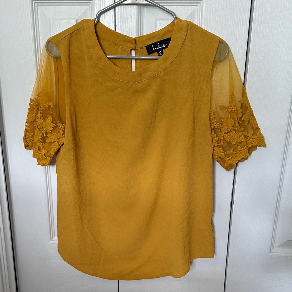 Lulu's Mustard Lace Sleeve Blouse